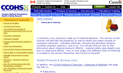 Screenshot di Chemicals & Materials (CCOHS)